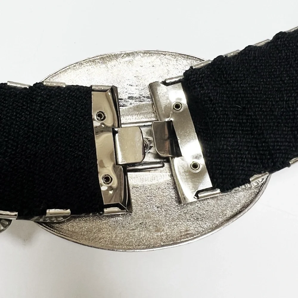 Vintage Glam Boho Silver Stretch Belt Medium Ornate Statement Waist Accessory